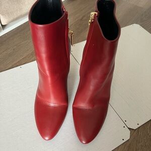 Saint Laurent Vibrant Red Leather Ankle Booties
